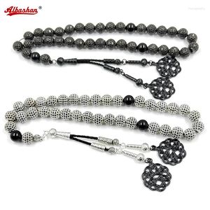 Stron Luxury Tasbih Blacksilvers Perle Beinlaid Zircon Stone Eid Gift Muslim Bracelet Misbaha Rosaire Islamic Prayer à la main