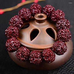 Bracelet en cuir rouge à cinq faces, perles de bouddha Rudraksha, patine brossée à la Machine, Jadified
