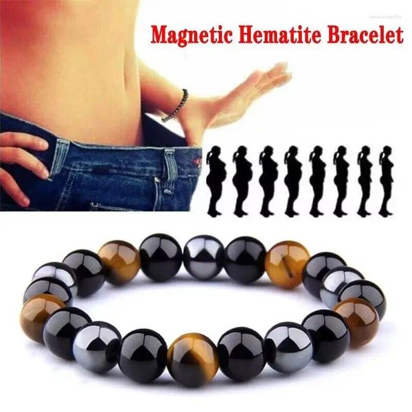 Bracelet de perles de thérapie en hématite magnétique pour hommes et femmes, énergie de guérison, pierre naturelle réglable, 8mm, bijoux cadeaux
