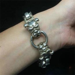 Strand Mai Chuang / Old China Tibétain Tibetan Silver fait à la main Népalais Double têtes Animal Bracelet Dominering Men Femmes Couple Couple