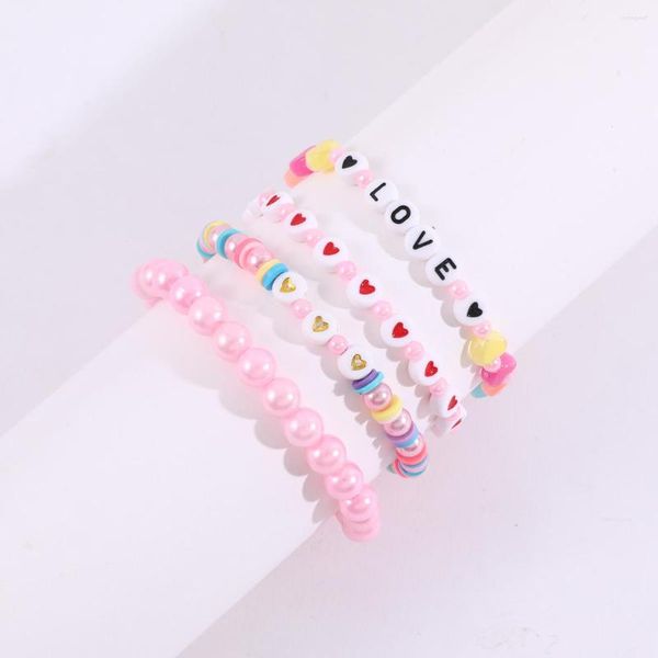 Strand Makersland 4 pièces/ensemble mignon amour coeur lettre Bracelet perlé pour filles amitié enfants accessoires bijoux