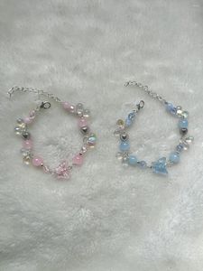 Strand bijpassende vlinder vriendschap bedelarmbanden | blauw roze kralen sieraden ketting armbanden | y2k esthetische cadeau voor haar hem