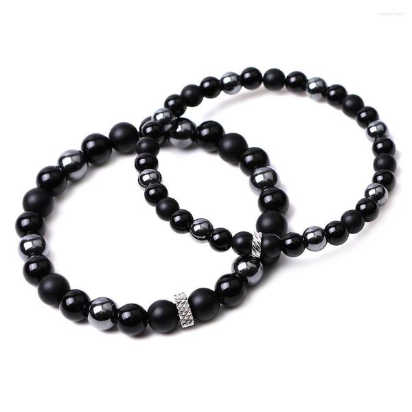 Strand Matte Black Agate Gallstone Bracelet Beaded 6mm Cuerda elástica Mano