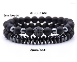 Ensemble de bracelets en zircon incrusté de pierres naturelles Onyx noir mat Strand Bracelets de perles d'hématite pour hommes