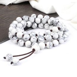 Strand Men 8MM Black Line Stone Bracelet Charm 80 Perles Collier Naturel Prière Guérison Multicouche Bracelets Bijoux Cadeau