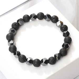 Strand Men Beaded Bracelet Natural Tiger Eye Stone Black Lava Obsidian No-Magnetic Irregular Hematite Pulseras Brazaletes Soul Jewelry