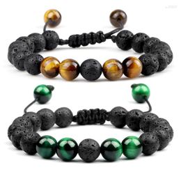 Strand Hommes Perles Bracelets 8mm Pierre De Lave Naturelle Énergie Oeil De Tigre À La Main Bracelet Bracelet Huile Essentielle Diffuseur Femmes Yoga Bijoux