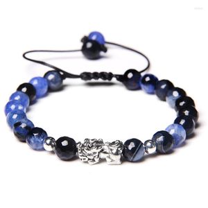 Strand Men Bracelet 8mm Round Natural Agates Stone Beads Silver Color Pixiu Charm Buddha Jewelry ajustable para mujeres