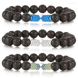 STRAND MANNEN kleurrijke pijlarmband natuurlijke zwarte lava stenen kralen armbandenbangles voor vrouwen genezende balans yoga sieraden vrienden cadeau