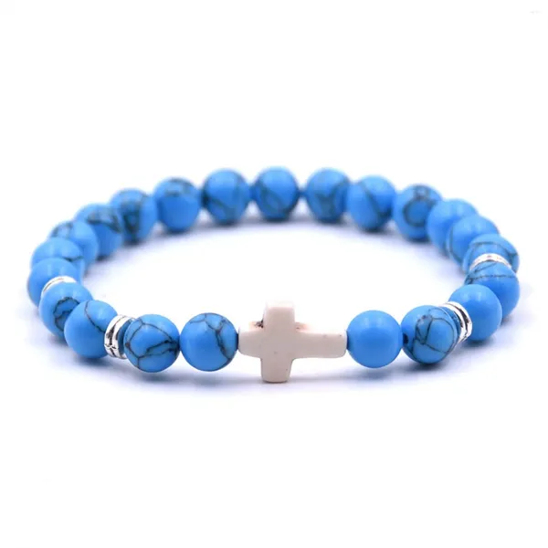 Pulsera elástica con cuentas cruzadas y cuentas de piedra Natural para hombre y mujer, regalo de moda, color rojo/blanco/azul/gris