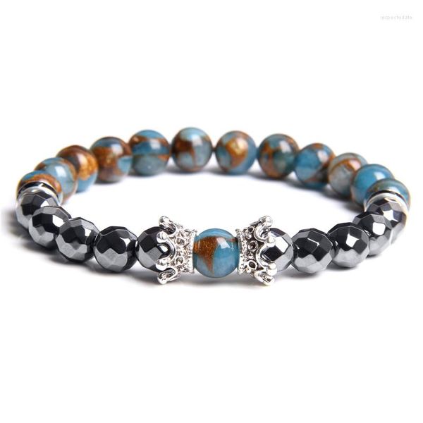 Brin hommes femme naturel volcanique hématite pierre émaillée Bracelet perlé couronne charme perles à facettes bijoux amitié cadeaux