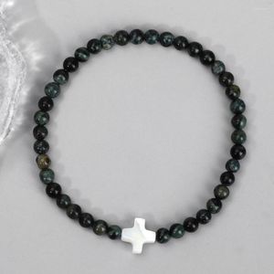 Strand Men Hematite Beads Bracelet Natural Stone Charm Cross Pendant 4mm Lapis Lazuli Lava Pulseras para Energy Jewelry