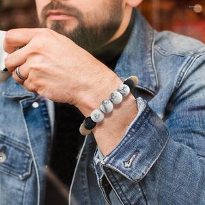 Strand hommes Bracelet extensible en pierre naturelle 10mm rond perlé mat Grain de bois hématite Bracelets guérison Yoga Bracelet cadeau