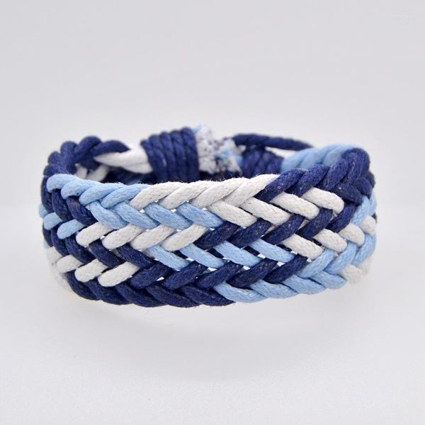 Strand hommes corde accessoires bleu couleur coton lin mélange Bracelet pour hommes femmes tressé main tissage bijoux