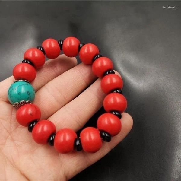 Bracelet et collier en Turquoise rouge naturel pour hommes et femmes, perles rondes en vrac, pierre brute, Collection de sculpture de Jade