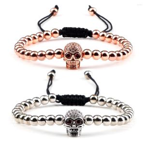 Strand Men Skull Bracelet Ajustable Cobre Beads Cube Fashion Charm Bangles Mujeres Pulseras hechas a mano Yoga Balance Pareja Joyería Regalos