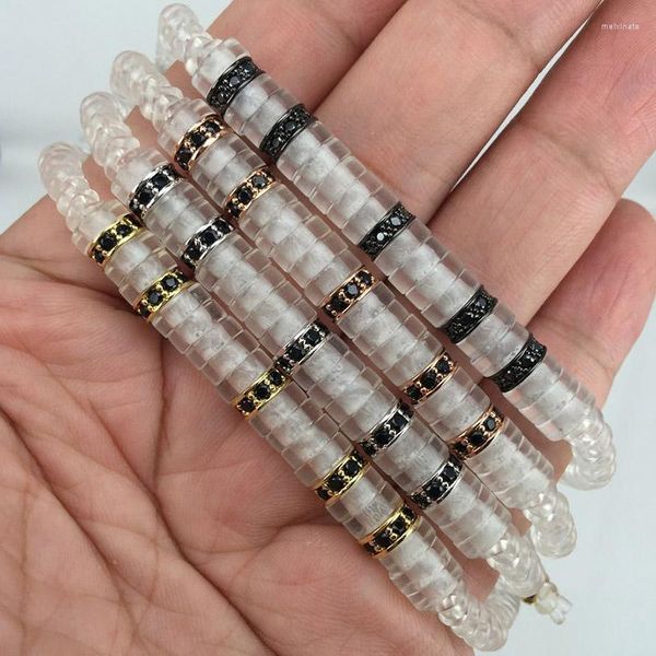 Strand Men Pulseras transparentes BLack CZ Pave Stopper Beads Clear Stone Trenzado Anil Arjandas Macrame Pulsera Pulseira Feminina