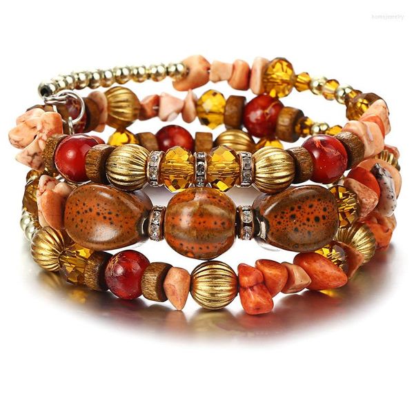 Strand hombres mujeres étnico multicapa piedra cuentas de cerámica pulseras Boho Wrap Charm pulsera brazaletes 2023 Retro Yoga para