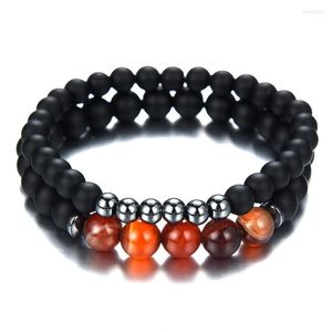 STRAND MENS BRACELPE 2 stuks/lot set natuursteen kralen zwarte hematiet mantra gebed kralen boeddha joods viking bijoux