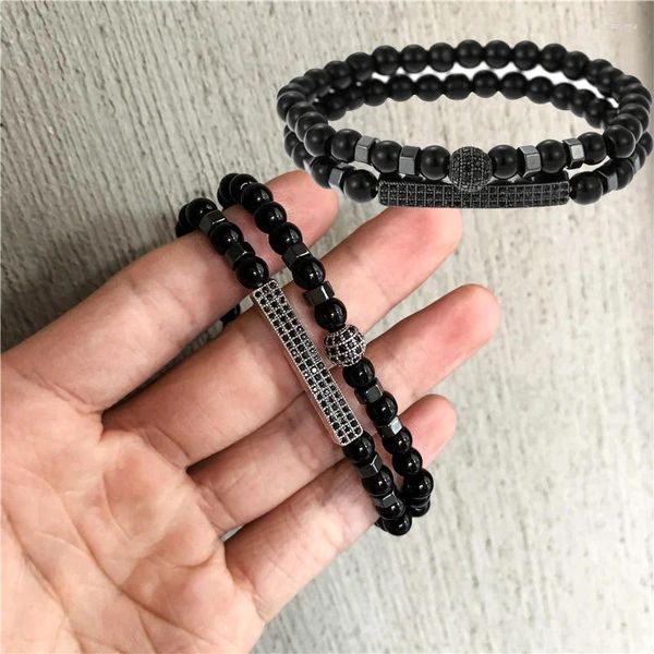 Strand joyería para Hombre Pulsera de bolas de cobre Pulseras de cuentas de piedra conjunto regalo para amigos Pulsera de cuerda elástica Hombre Accesorios de joyería para Hombre