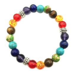 STRAND HENS Womens 7 Chakra Gemengde steengenezing Bid Mala Bracelet Lava Rock Diy kralen Sieraden Balancing armbanden kralen strengen