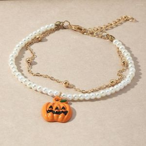 Strand Metal cadena pulsera de perlas para mujer suministros de joyería dibujos animados calabaza Halloween encanto niñas regalo Accesorios