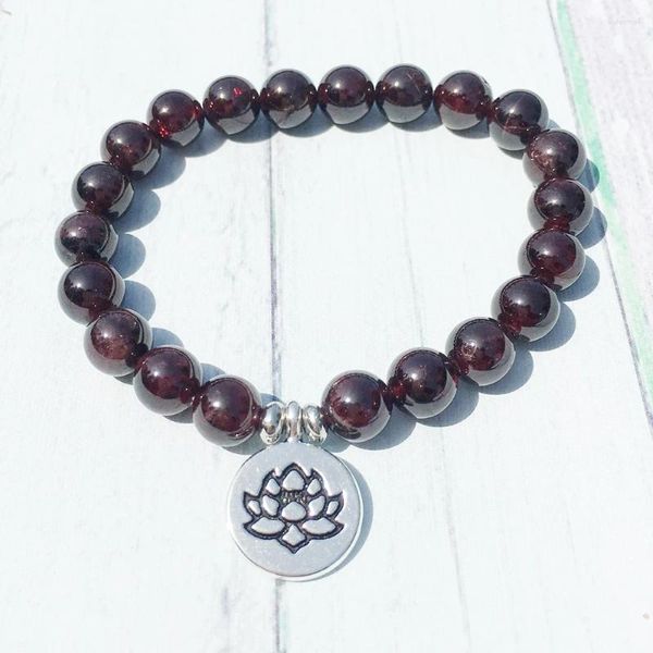 Strand MG0379, pulsera de granate Natural de 8 Mm para mujer, joyería de piedra energética Mala para muñeca de equilibrio de Yoga de alta calidad