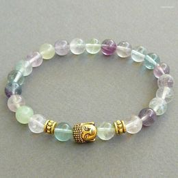 Strand MG0419 Ontwerp Boeddha Hoofd Armband A Grand 8 Mm Fluoriet Kraal Energie Geluk Hart Chakra Yoga