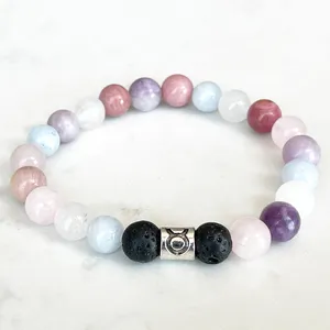 STRAND MG1641 Fashion Taurus Zodia Bracelet 8 mm Aquamarine Rose Quartz Rhodonite Lepidoliet Pols Mala Natuurlijke edelsteen sieraden