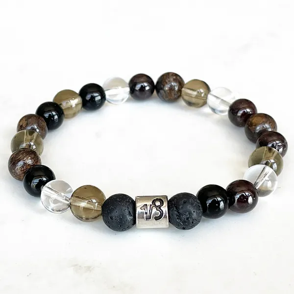 Strand MG1642 Nuevo diseño Capricornio Pulsera del zodiaco 8 MM Cristal de turmalina negra Cuarzo ahumado Muñeca Mala Joyas de piedras preciosas naturales