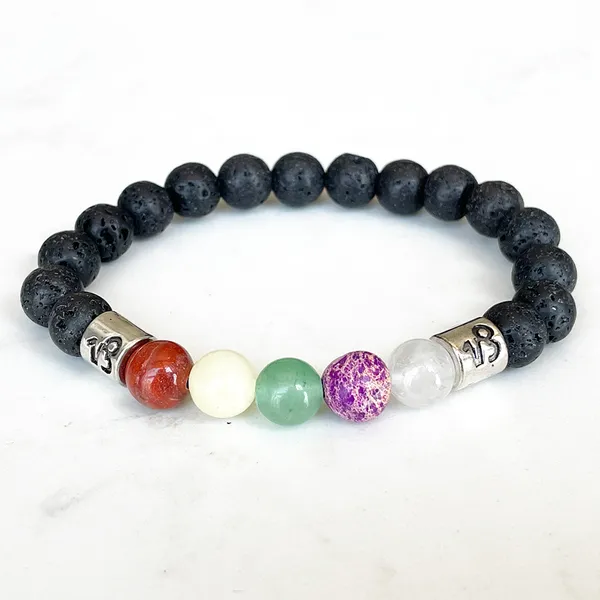 Strand MG1653 Capricornio Zodiaco Pulsera para mujer 8 MM Roca Piedra de lava Corona Chakra Cuentas Energía Muñeca Mala Joyería de piedras preciosas naturales