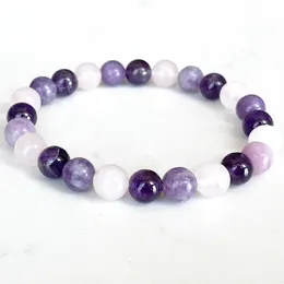 Strand MG1708 Bracelet Zodiaque Gémeaux Femme 8 MM Améthyste Lépidolite Quartz Rose Chakra Perles Poignet Mala Bijoux De Pierres Précieuses Naturelles