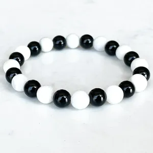 Strand MG1718 Nouveau Design Femmes Poissons Zodiaque Bracelet 8 MM Tourmaline Noire Pierre De Lune Chakra Poignet Mala Bijoux De Pierres Précieuses Naturelles