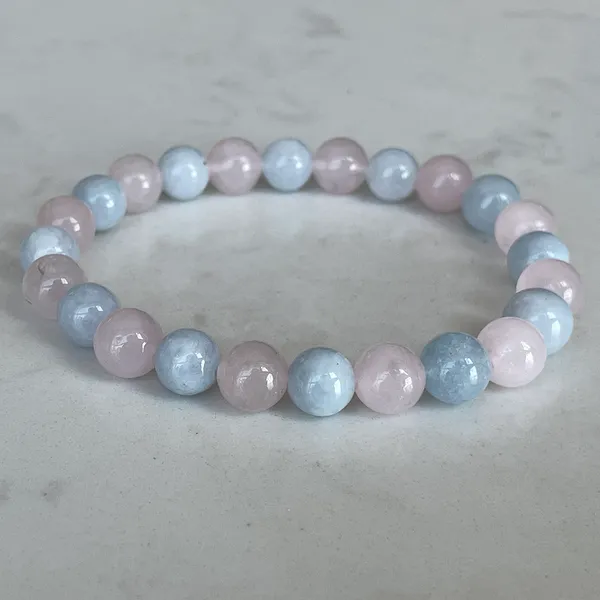 Strand MG1720 Pulsera del Zodíaco Capricornio para Mujer 8 MM Cuarzo Rosa de Madagascar Aguamarina Chakra Muñeca Mala Joyería de Piedras Preciosas Naturales