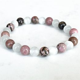 Strand MG1722 Bracelet du zodiaque Scorpion pour femme 8 mm Veine noire Rhodonite AA Grade Sélénite Chakra Poignet Mala Pierre précieuse naturelle Jewelr2207