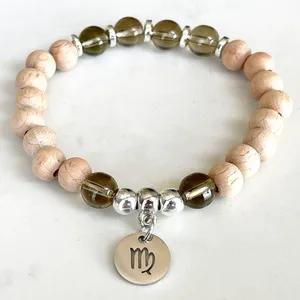 Strand MG1730 Nouveau design Bracelet de zodiaque Virgo pour femmes 8 mm Woodbaeds Smoky Quartz Chakra Quarta MALAD MAIN MAIN