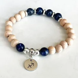 Strand MG1733 nouveau Design Bracelet zodiaque Sagittaire pour femmes 8 MM Woodbaeds Sodalite Chakra poignet Mala bijoux en pierres précieuses faits à la main