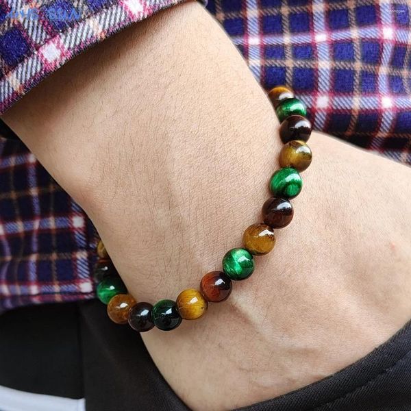 Strand MHS.SUN Energy Bead pulsera rojo verde mezcla piedra Natural Ojo de Tigre redondo curación brazalete con cuentas Yoga mujeres hombres joyería