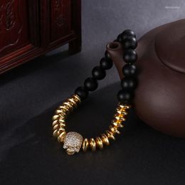 STRAND MICRO Inset Skull Accessories Sieraden Meerkleurige zwarte galsteen Spacers Puime stenen kralen Bracelet armband voor vrouwelijke mannen