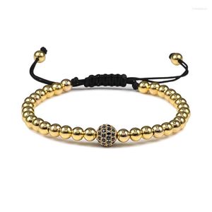 Strand Micro Pave CZ Bal Vlechten Armband Goud Kleur Verstelbare 5mm Koperen Kralen Armbanden Voor Charme Mannen Vrouwen Sieraden Gift Pulseira