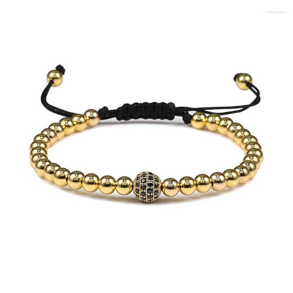 Strand Micro Pave CZ pulsera trenzada de bolas Color dorado ajustable 5mm cuentas de cobre brazaletes para encanto hombres mujeres joyería regalo Pulseira