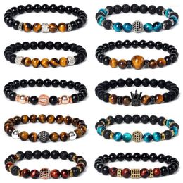 STRAND MICRO ZIRKON Tiger Eye Bead Armbanden Men Reiki Natural Stone Healthy Energy armband voor vrouwen Onyx Crown Charm Jewelry Pulsera