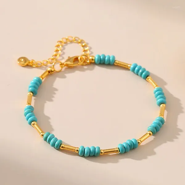 Strand Minar – laiton plaqué or véritable 18 carats, pierre naturelle bleue irrégulière, Turquoise, accessoires pour femmes