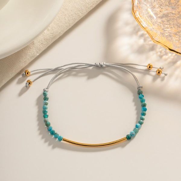 Strand Minar Charme Bleu Couleur Perles De Verre Bracelets Femmes En Gros Titane Acier Sourire Réglable Bracelet Ternir Gratuit