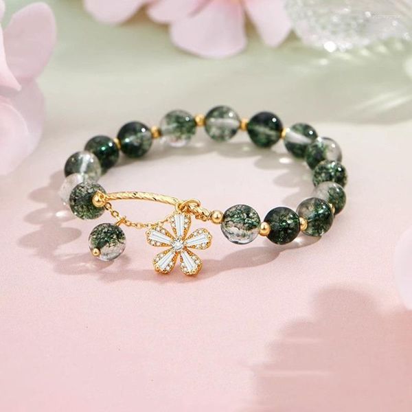 Strand Minar Chic brillante Flor de diamantes de imitación transparente Color verde piedra semipreciosa pulseras de cristal para mujer regalo de cumpleaños