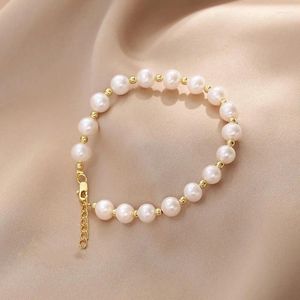 Strand Minar Exquisite Real Freshwater Pearl kralen armband voor vrouwen 14K Gold vergulde koperen schrappels Accessoires