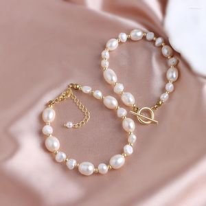 Strand Minar – Bracelet de perles d'eau douce françaises authentiques pour femmes, bijoux en laiton plaqué or 14K, fermoir OT