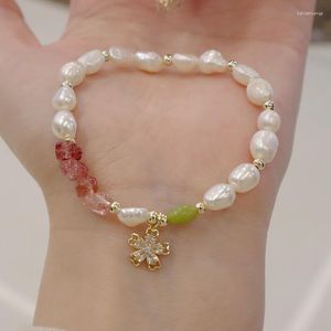 Strand Minar fait à la main clair rose vert pierre naturelle perle d'eau douce Bracelet perlé femmes CZ Zircon fleur coeur Bracelets