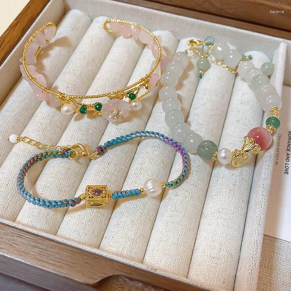 Strand Minar Rainbow Rainbow Pink Crystal Natural Pearl Agua Amruco Cz Cubo de flores Cubas de cuerda Pulseras para mujeres