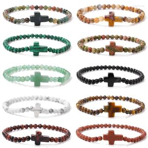 STRAND Minimalistische Cross Bracelet Men 4mm Natuursteen Tijger Eye Agates Rose Quartz Charmarmbanden vrouwen koppels Gebed sieraden geschenk